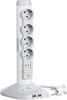 Стойка Legrand Safe Control 4 розетки + 2 выхода USB +1 выход microUSB белый   картинка 